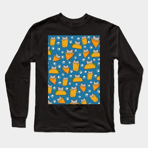 Cats and foods pattern Long Sleeve T-Shirt by Purrfect